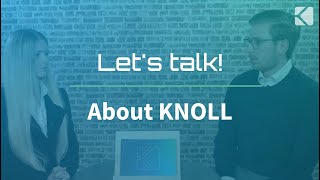 Zwei Personen im Gespräch mit dem eingeblendeten Titel ‚Let’s talk! About KNOLL‘.